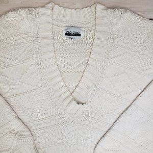 Vintage Cream V-Neck Sweater